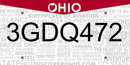 3GDQ472 Ohio License Plate