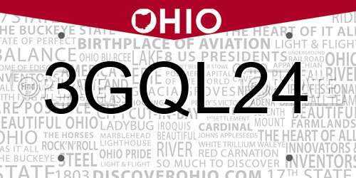 3GQL24 Ohio License Plate