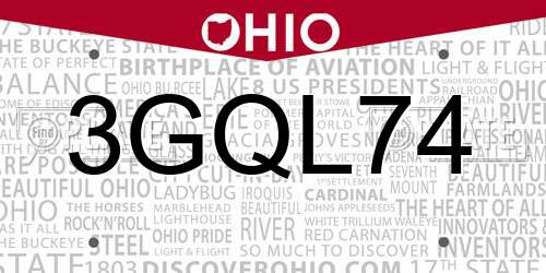 3GQL74 Ohio License Plate