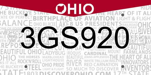 3GS920 Ohio License Plate