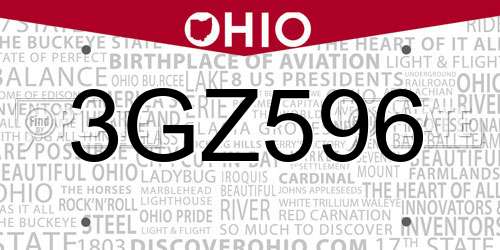 3GZ596 Ohio License Plate