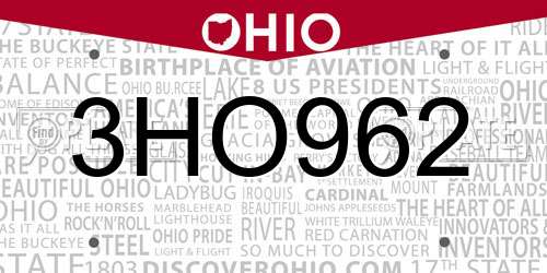 3HO962 Ohio License Plate