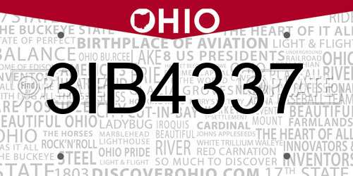 3IB4337 Ohio License Plate