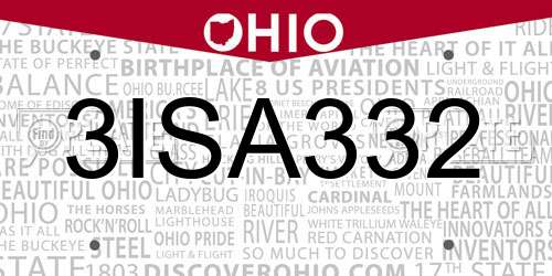 3ISA332 Ohio License Plate