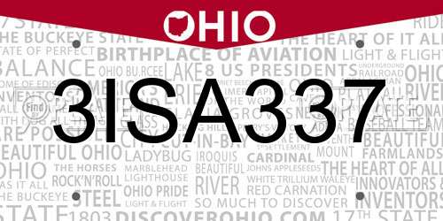 3ISA337 Ohio License Plate