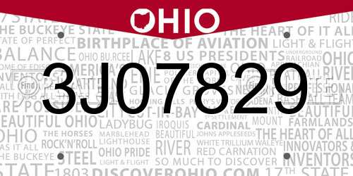 3J07829 Ohio License Plate