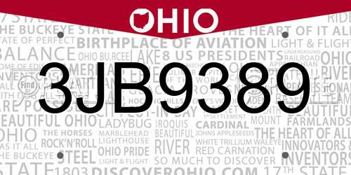 3JB9389 Ohio License Plate