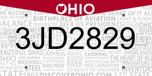 3JD2829 Ohio License Plate
