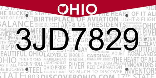 3JD7829 Ohio License Plate