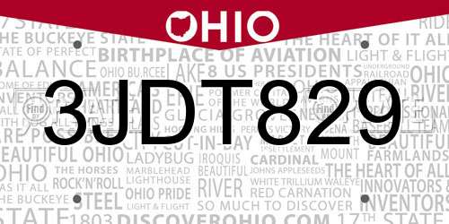 3JDT829 Ohio License Plate