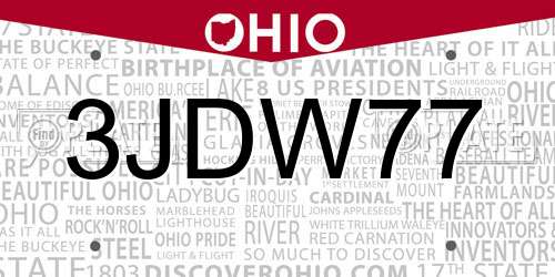 3JDW77 Ohio License Plate