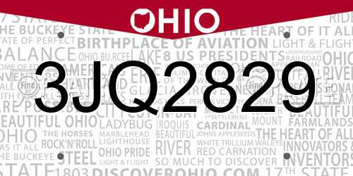 3JQ2829 Ohio License Plate