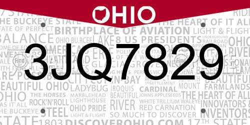 3JQ7829 Ohio License Plate