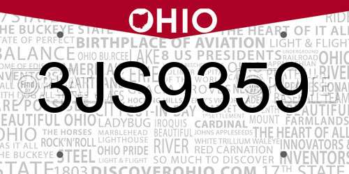 3JS9359 Ohio License Plate