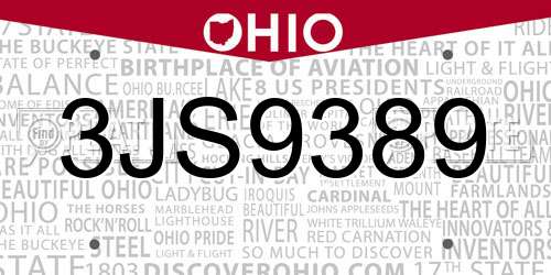 3JS9389 Ohio License Plate