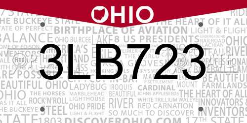 3LB723 Ohio License Plate