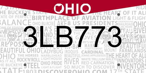 3LB773 Ohio License Plate