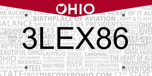 3LEX86 Ohio License Plate