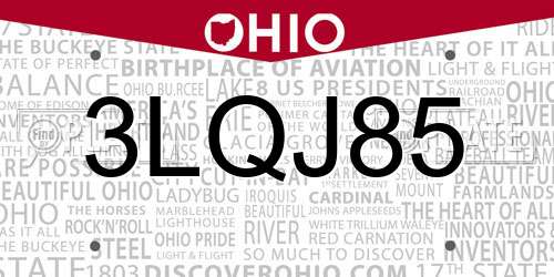 3LQJ85 Ohio License Plate