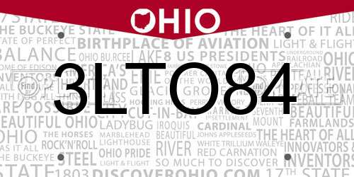 3LTO84 Ohio License Plate