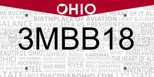3MBB18 Ohio License Plate