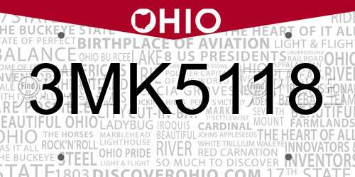 3MK5118 Ohio License Plate