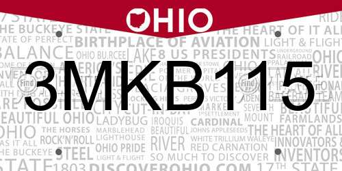 3MKB115 Ohio License Plate