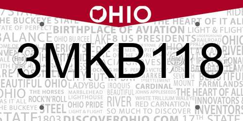 3MKB118 Ohio License Plate