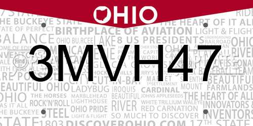 3MVH47 Ohio License Plate