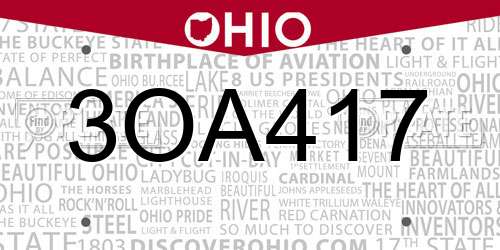 3OA417 Ohio License Plate