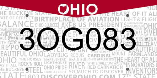 3OG083 Ohio License Plate