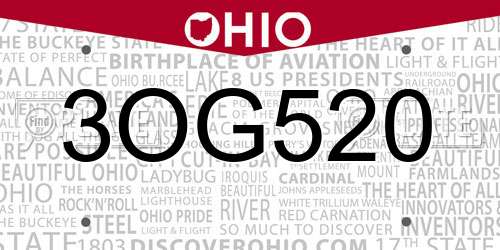 3OG520 Ohio License Plate