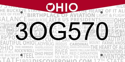 3OG570 Ohio License Plate