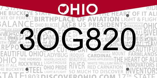 3OG820 Ohio License Plate