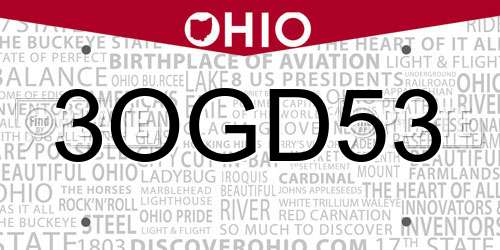 3OGD53 Ohio License Plate