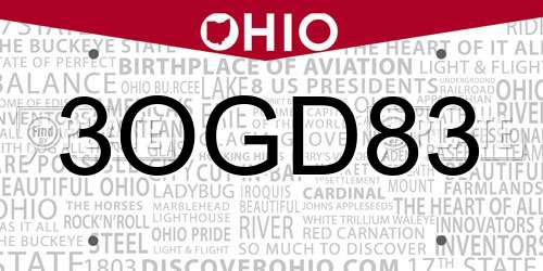 3OGD83 Ohio License Plate