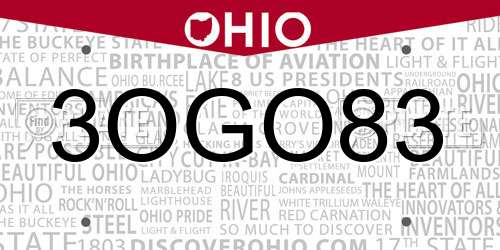 3OGO83 Ohio License Plate