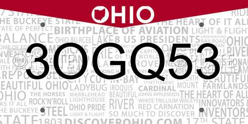 3OGQ53 Ohio License Plate