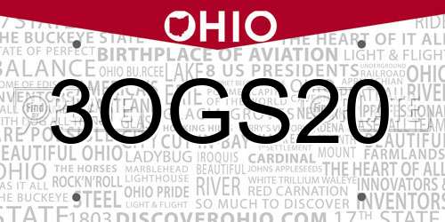 3OGS20 Ohio License Plate