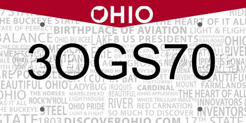 3OGS70 Ohio License Plate