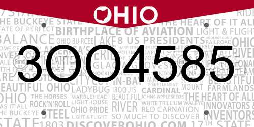 3OO4585 Ohio License Plate