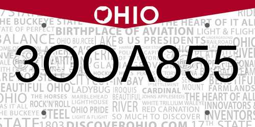 3OOA855 Ohio License Plate