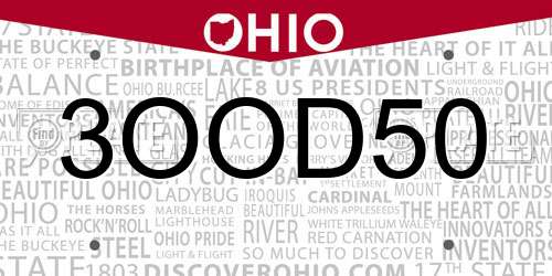 3OOD50 Ohio License Plate