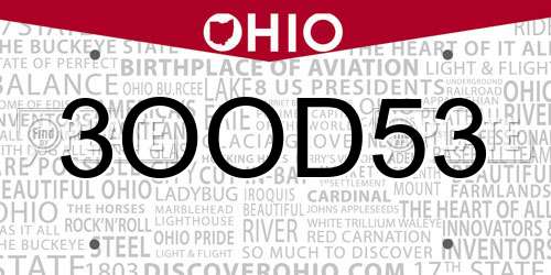 3OOD53 Ohio License Plate