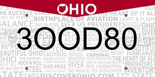 3OOD80 Ohio License Plate