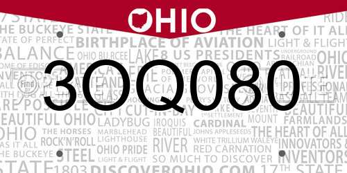 3OQ080 Ohio License Plate