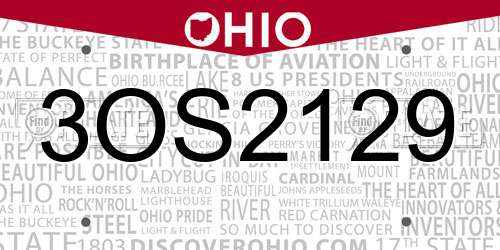 3OS2129 Ohio License Plate