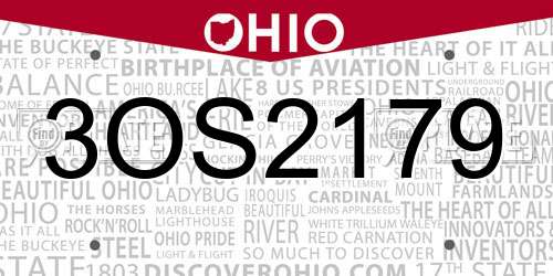 3OS2179 Ohio License Plate