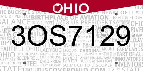 3OS7129 Ohio License Plate