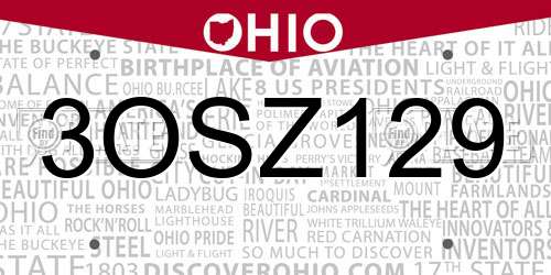 3OSZ129 Ohio License Plate